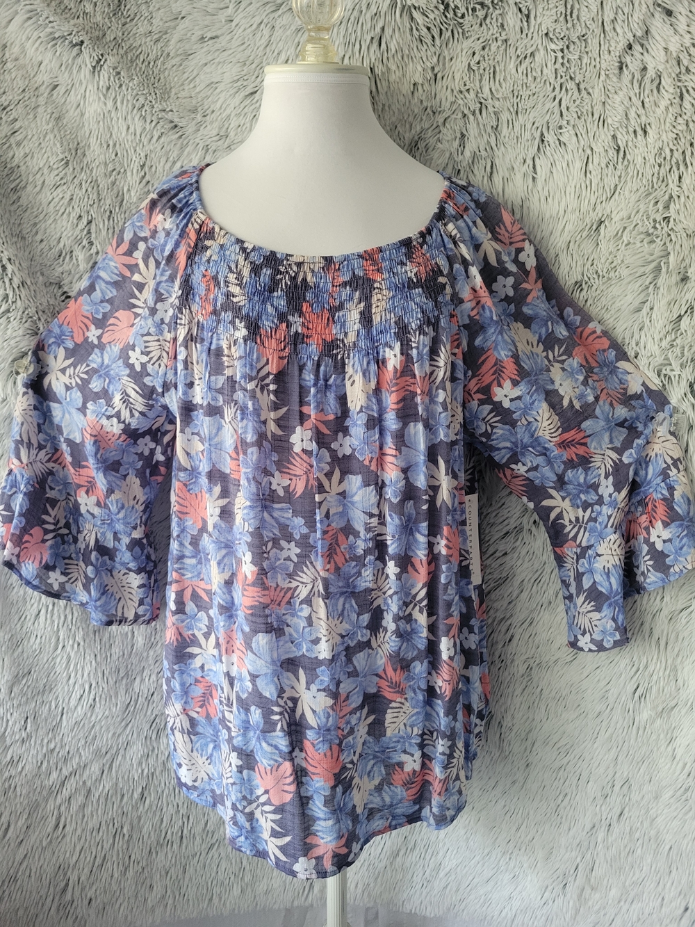 Counterparts Floral Off-Shoulder Peasant Blouse - Blue & Pink